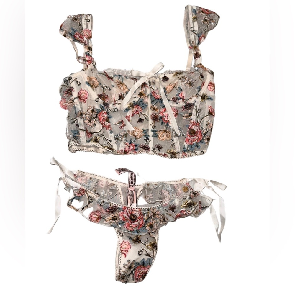 Victorias Secret floral bustier 32A XS bra panty set
